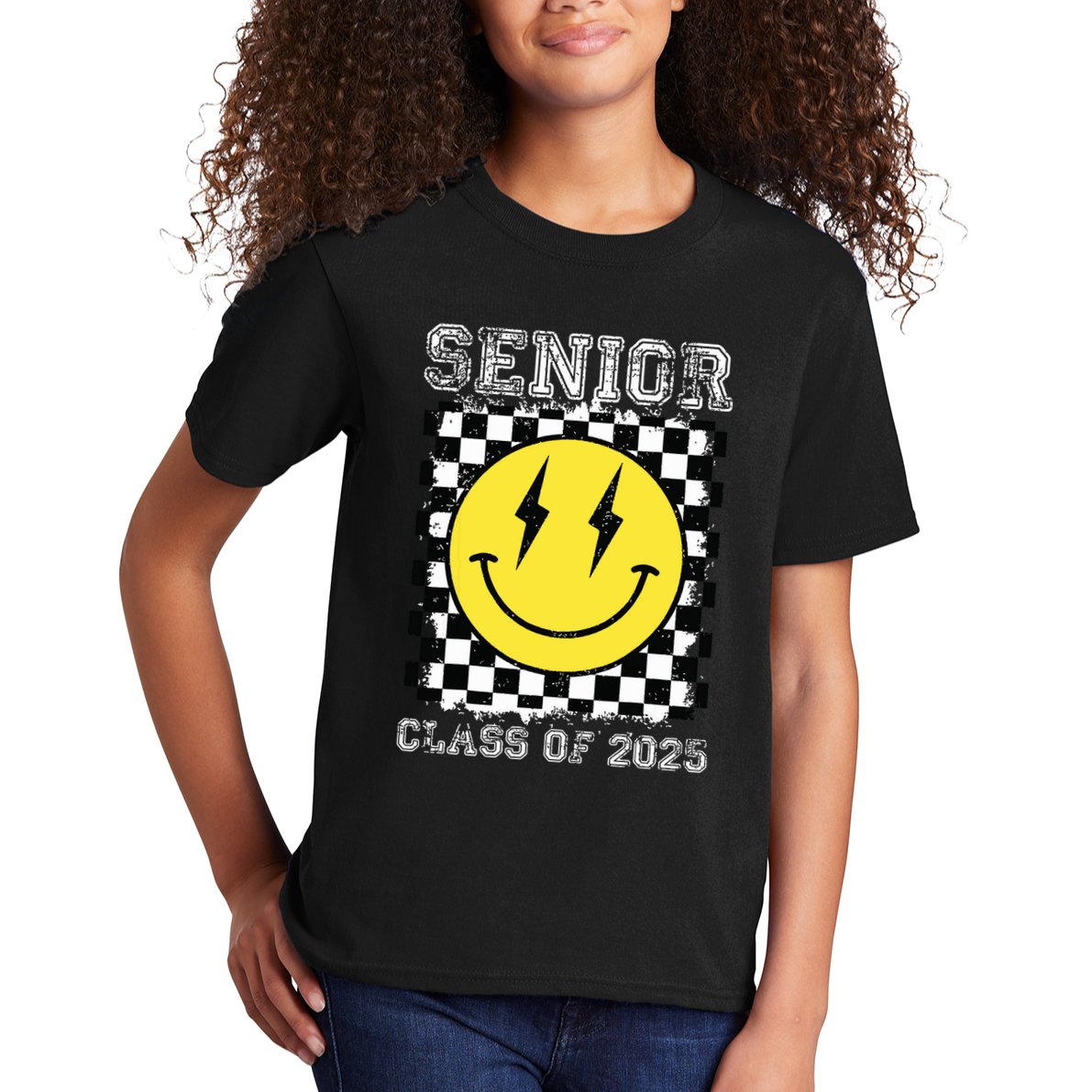 Senior 2025 Graduation Retro Happy Smile Face Class Of 2025 Kids T-Shirt