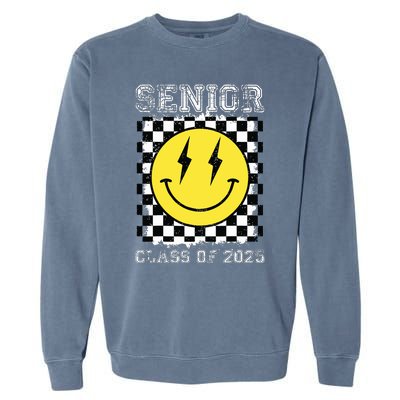 Senior 2025 Graduation Retro Happy Smile Face Class Of 2025 Garment-Dyed Sweatshirt