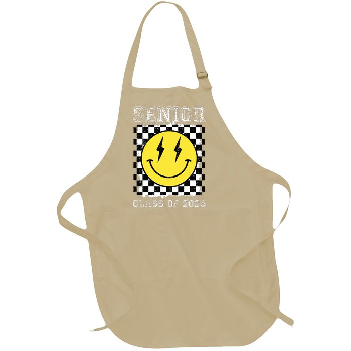 Senior 2025 Graduation Retro Happy Smile Face Class Of 2025 Full-Length Apron With Pockets