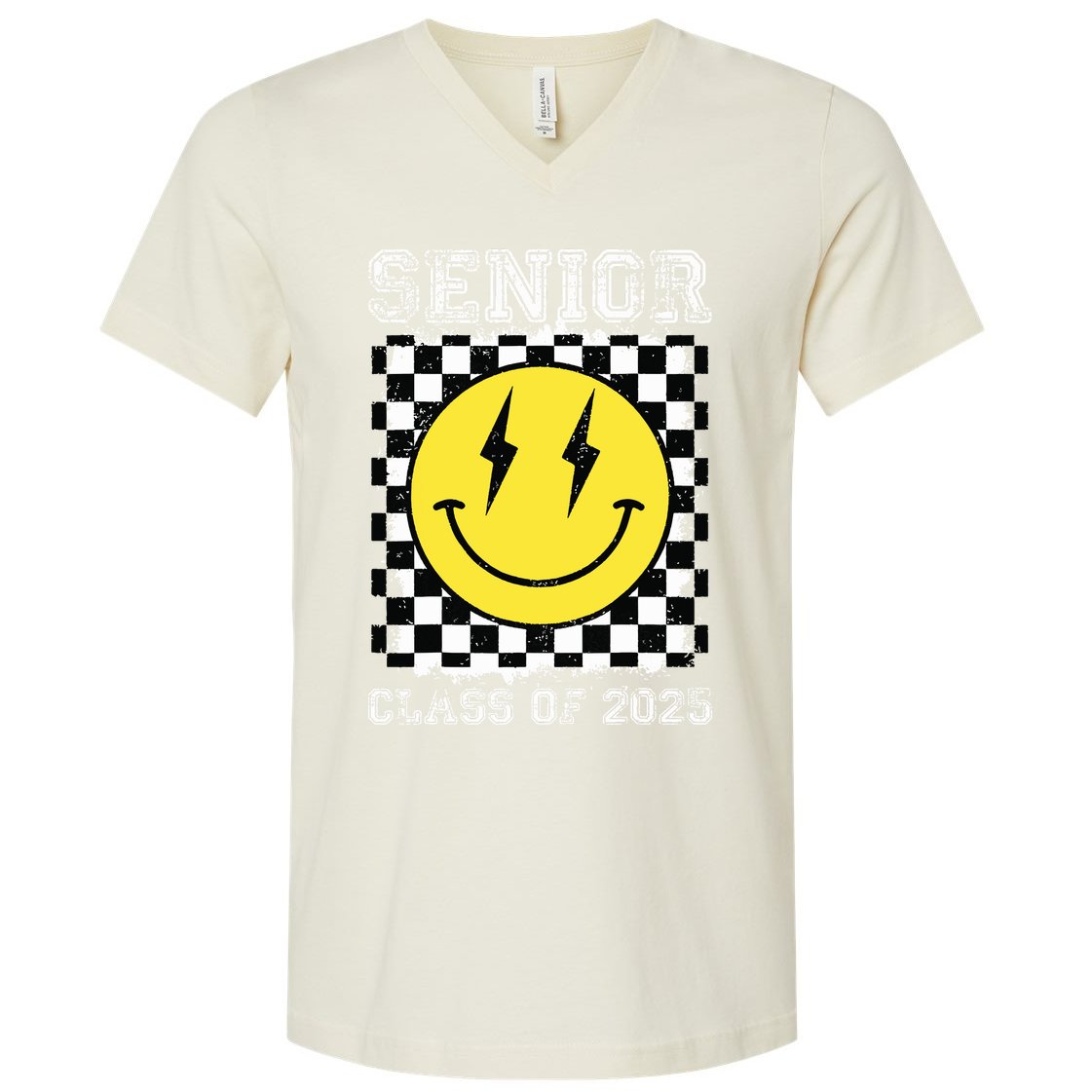 Senior 2025 Graduation Retro Happy Smile Face Class Of 2025 V-Neck T-Shirt