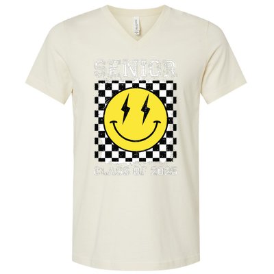 Senior 2025 Graduation Retro Happy Smile Face Class Of 2025 V-Neck T-Shirt