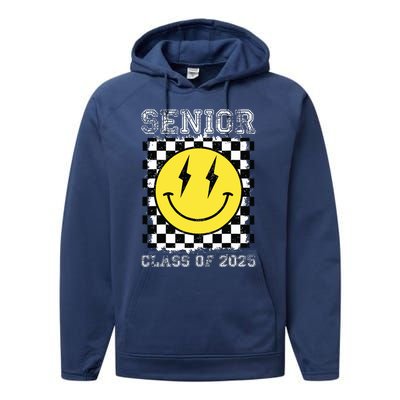 Senior 2025 Graduation Retro Happy Smile Face Class Of 2025 Performance Fleece Hoodie