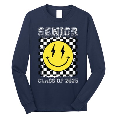 Senior 2025 Graduation Retro Happy Smile Face Class Of 2025 Long Sleeve Shirt