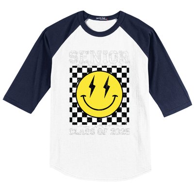 Senior 2025 Graduation Retro Happy Smile Face Class Of 2025 Baseball Sleeve Shirt