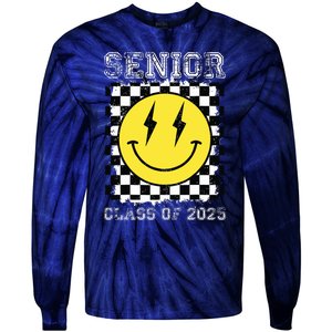 Senior 2025 Graduation Retro Happy Smile Face Class Of 2025 Tie-Dye Long Sleeve Shirt