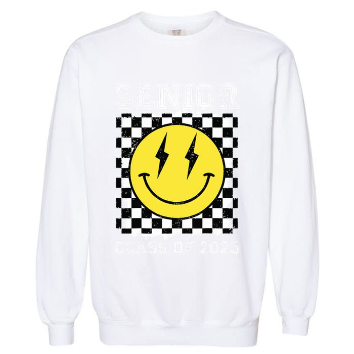 Senior 2025 Graduation Retro Happy Smile Face Class Of 2025 Garment-Dyed Sweatshirt