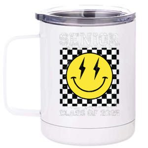 Senior 2025 Graduation Retro Happy Smile Face Class Of 2025 12 oz Stainless Steel Tumbler Cup