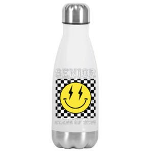 Senior 2025 Graduation Retro Happy Smile Face Class Of 2025 Stainless Steel Insulated Water Bottle