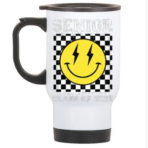 Senior 2025 Graduation Retro Happy Smile Face Class Of 2025 Stainless Steel Travel Mug