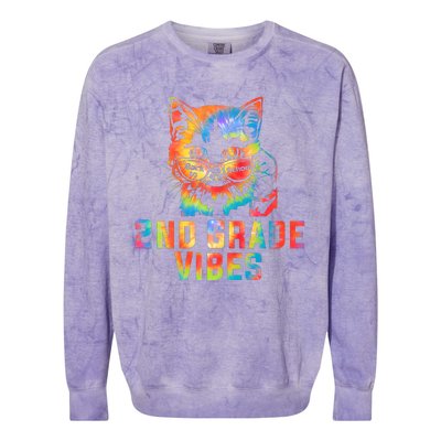 Second 2nd Grade Vibes Back To School Cat Kitty Girl Tie Dye Gift Colorblast Crewneck Sweatshirt