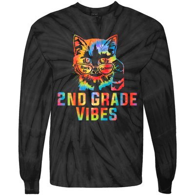 Second 2nd Grade Vibes Back To School Cat Kitty Girl Tie Dye Gift Tie-Dye Long Sleeve Shirt