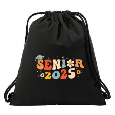 Senior 2025 Groovy Retro Senior Class Of 2025 Graduation Drawstring Bag
