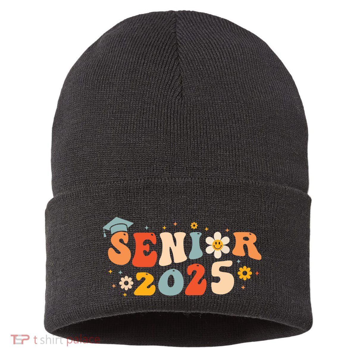 Senior 2025 Groovy Retro Senior Class Of 2025 Graduation Sustainable Knit Beanie