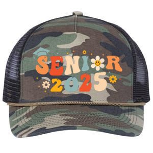 Senior 2025 Groovy Retro Senior Class Of 2025 Graduation Retro Rope Trucker Hat Cap