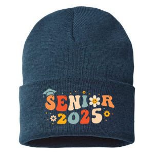 Senior 2025 Groovy Retro Senior Class Of 2025 Graduation Sustainable Knit Beanie