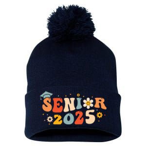 Senior 2025 Groovy Retro Senior Class Of 2025 Graduation Pom Pom 12in Knit Beanie