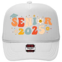 Senior 2025 Groovy Retro Senior Class Of 2025 Graduation High Crown Mesh Back Trucker Hat