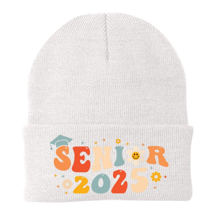 Senior 2025 Groovy Retro Senior Class Of 2025 Graduation Knit Cap Winter Beanie