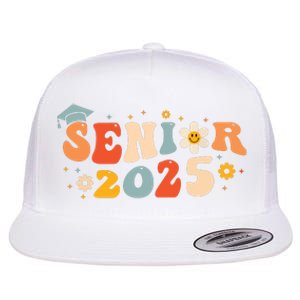 Senior 2025 Groovy Retro Senior Class Of 2025 Graduation Flat Bill Trucker Hat