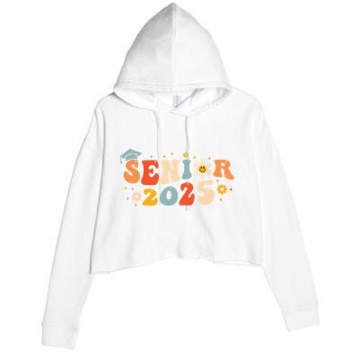 Senior 2025 Groovy Retro Senior Class Of 2025 Graduation Crop Fleece Hoodie