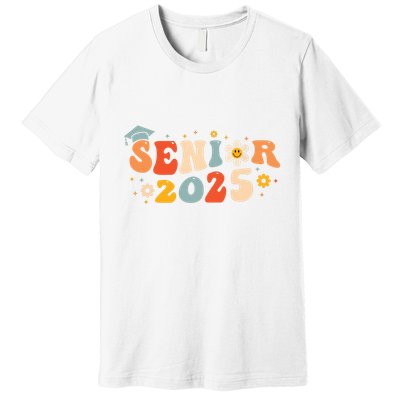 Senior 2025 Groovy Retro Senior Class Of 2025 Graduation Premium T-Shirt