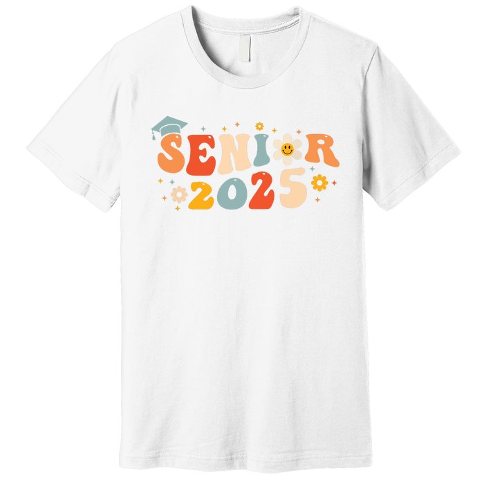 Senior 2025 Groovy Retro Senior Class Of 2025 Graduation Premium T-Shirt