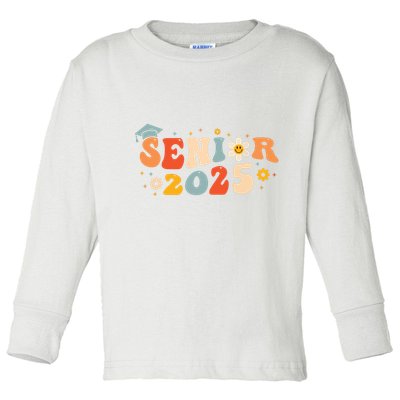 Senior 2025 Groovy Retro Senior Class Of 2025 Graduation Toddler Long Sleeve Shirt
