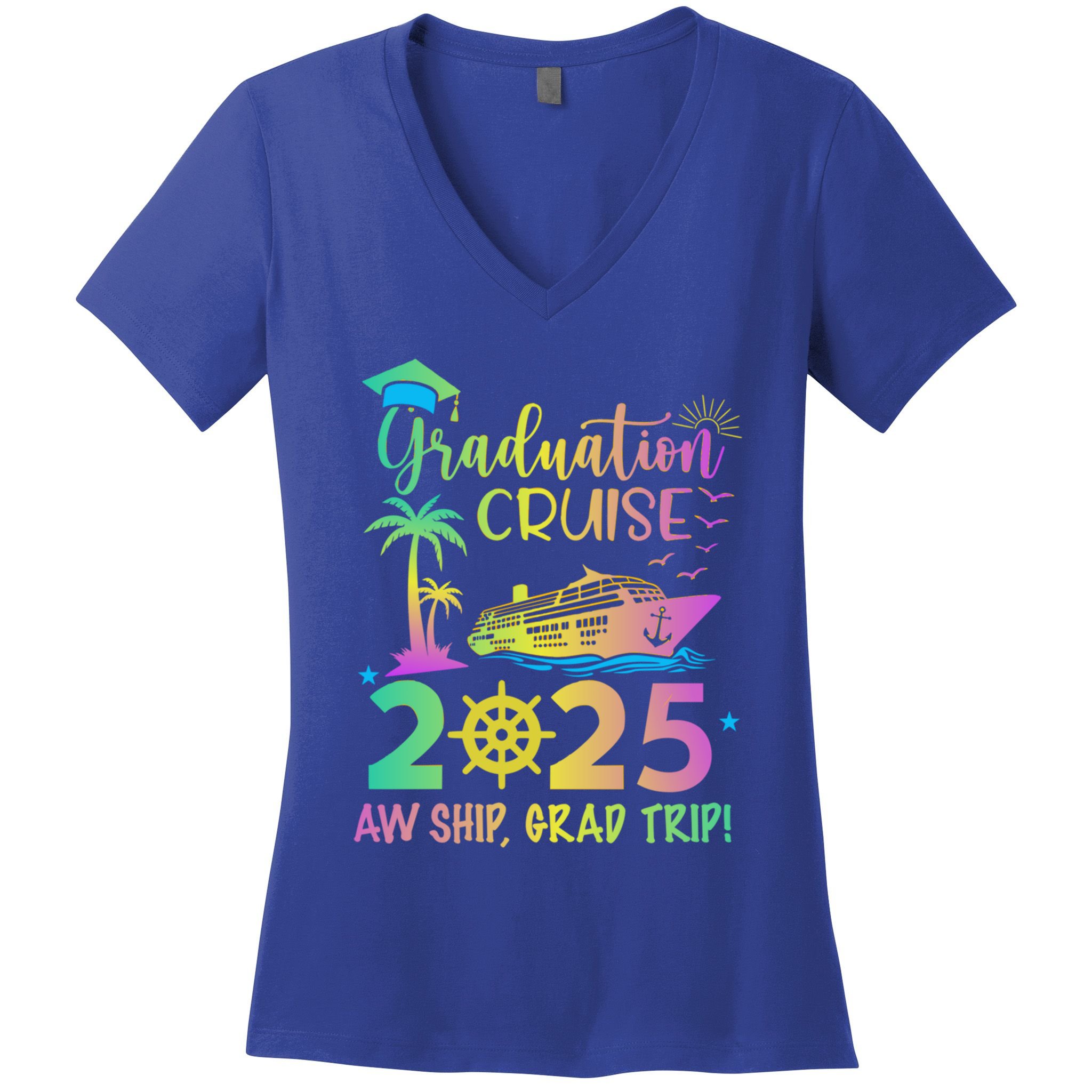 Senior 2025 Graduation Cruise Aw Ship Grad Trip Party Cool Gift Women's V-Neck T-Shirt