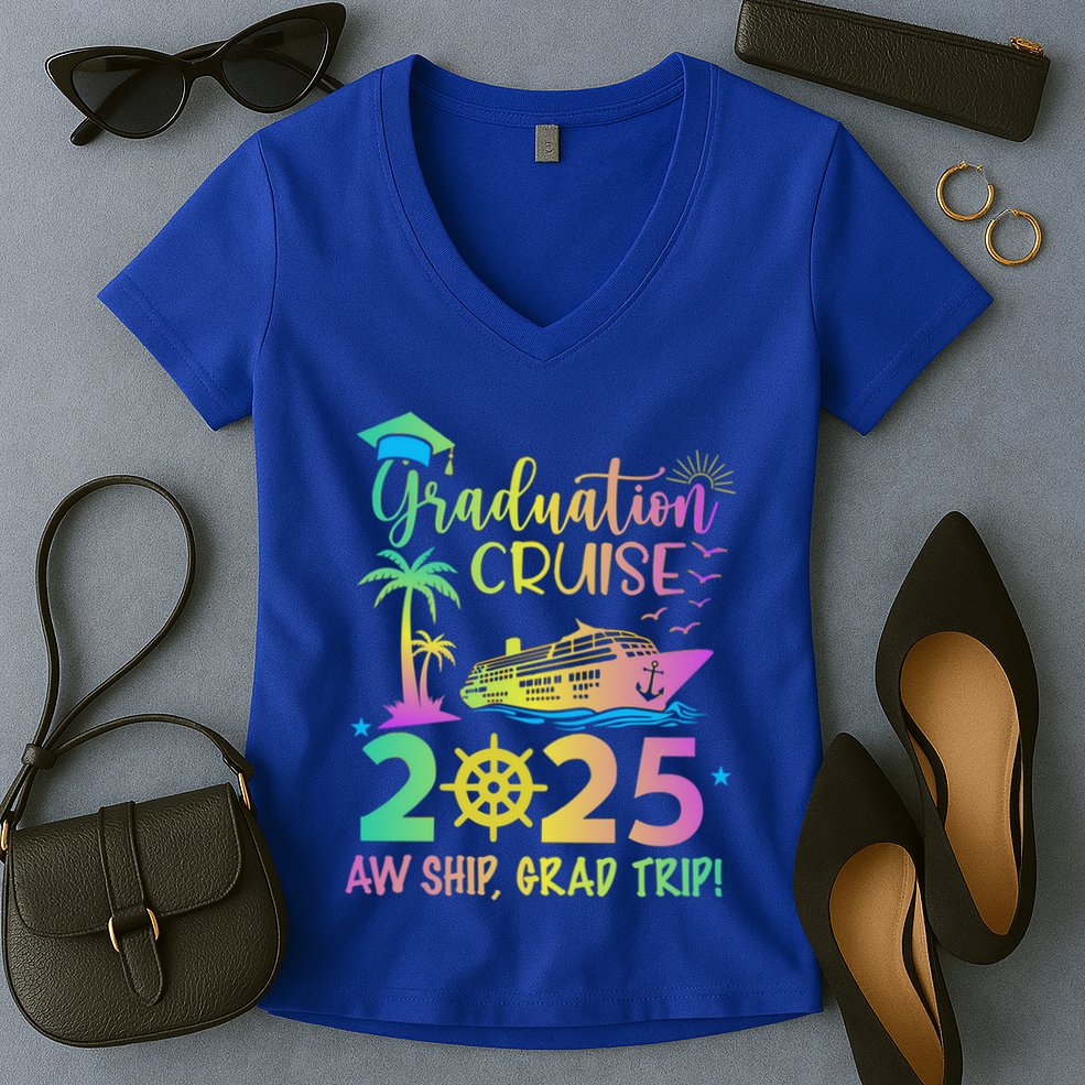 Senior 2025 Graduation Cruise Aw Ship Grad Trip Party Cool Gift Women's V-Neck T-Shirt