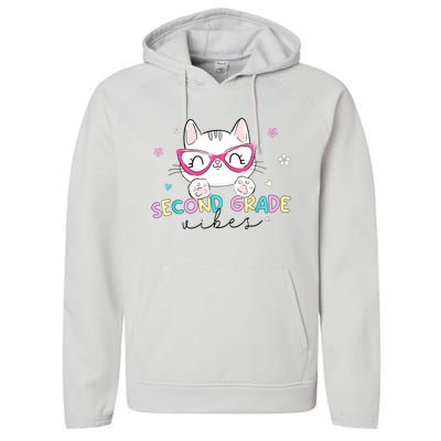 Second 2nd Grade Vibes Back To School Cute Cat For Girls Performance Fleece Hoodie