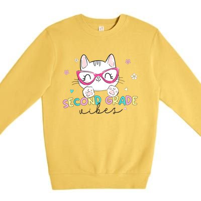 Second 2nd Grade Vibes Back To School Cute Cat For Girls Premium Crewneck Sweatshirt