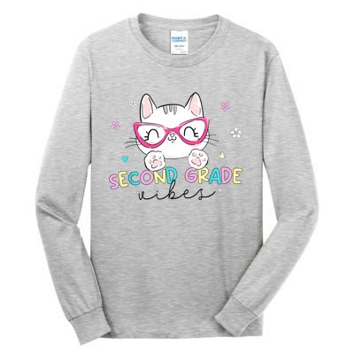 Second 2nd Grade Vibes Back To School Cute Cat For Girls Tall Long Sleeve T-Shirt