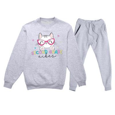 Second 2nd Grade Vibes Back To School Cute Cat For Girls Premium Crewneck Sweatsuit Set