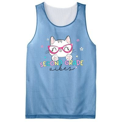 Second 2nd Grade Vibes Back To School Cute Cat For Girls Mesh Reversible Basketball Jersey Tank