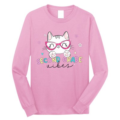 Second 2nd Grade Vibes Back To School Cute Cat For Girls Long Sleeve Shirt