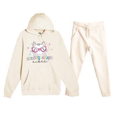 Second 2nd Grade Vibes Back To School Cute Cat For Girls Premium Hooded Sweatsuit Set