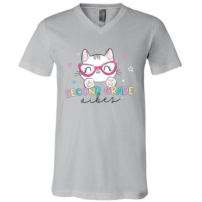 Second 2nd Grade Vibes Back To School Cute Cat For Girls V-Neck T-Shirt