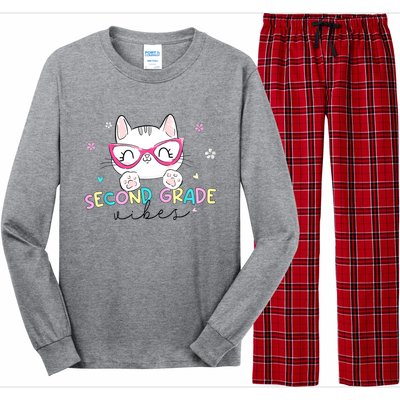 Second 2nd Grade Vibes Back To School Cute Cat For Girls Long Sleeve Pajama Set