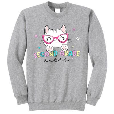 Second 2nd Grade Vibes Back To School Cute Cat For Girls Tall Sweatshirt