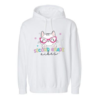 Second 2nd Grade Vibes Back To School Cute Cat For Girls Garment-Dyed Fleece Hoodie