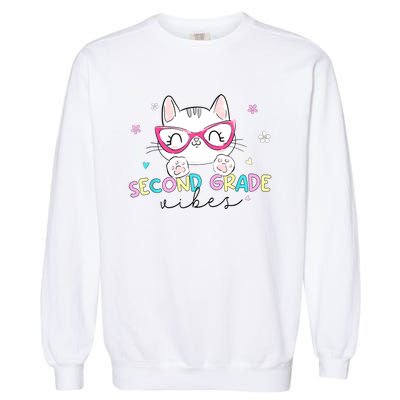 Second 2nd Grade Vibes Back To School Cute Cat For Girls Garment-Dyed Sweatshirt