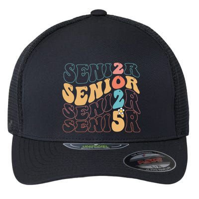 Senior 25 Graduation Class Of 2025 Cute Groovy Senior 2025 Gift Flexfit Unipanel Trucker Cap
