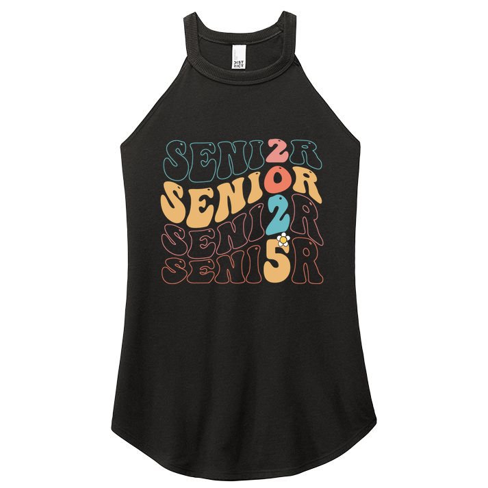 Senior 25 Graduation Class Of 2025 Cute Groovy Senior 2025 Gift Women's Perfect Tri Rocker Tank