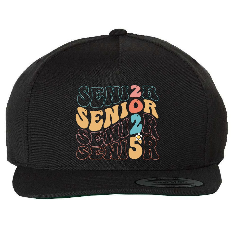 Senior 25 Graduation Class Of 2025 Cute Groovy Senior 2025 Gift Wool Snapback Cap