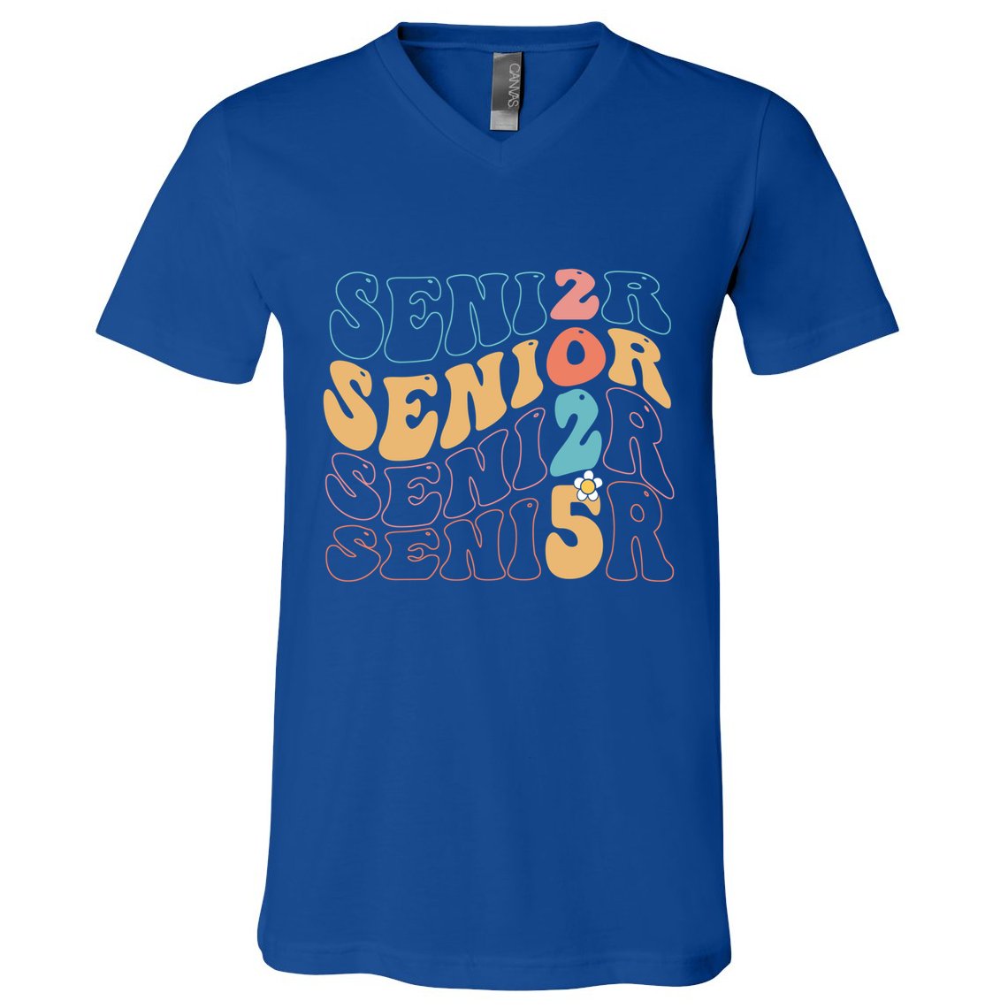 Senior 25 Graduation Class Of 2025 Cute Groovy Senior 2025 Gift V-Neck T-Shirt