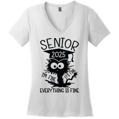 Senior 2025 Its Fine Im Fine Everything Is Fine Women's V-Neck T-Shirt