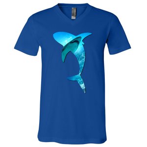 Shark 2 Lovers Silhouette Earth Day And Ocean Week Awareness Cute Gift V-Neck T-Shirt