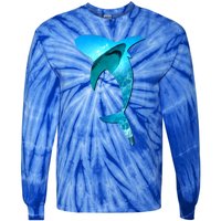 Shark 2 Lovers Silhouette Earth Day And Ocean Week Awareness Cute Gift Tie-Dye Long Sleeve Shirt