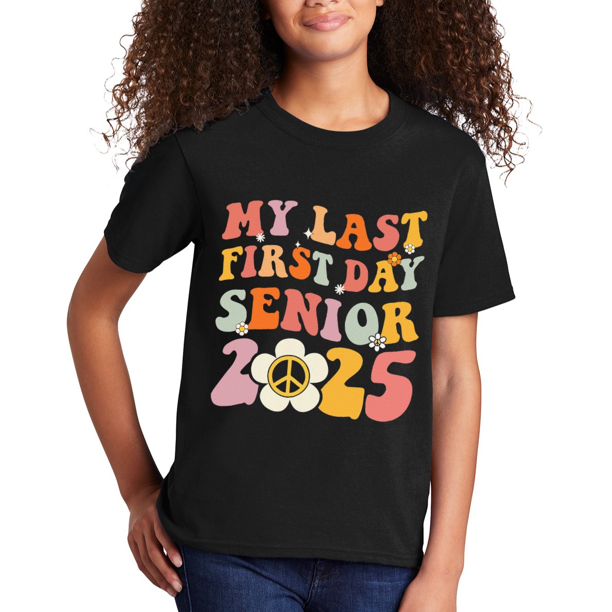 Senior 2025 My First Last Day College Graduation Year Kids T-Shirt