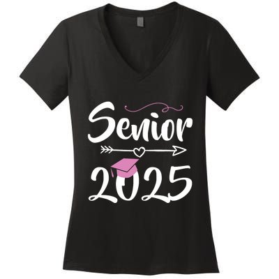 Senior 2025 Pink Tassel Class Of 2025 Graduate Graduation Women's V-Neck T-Shirt